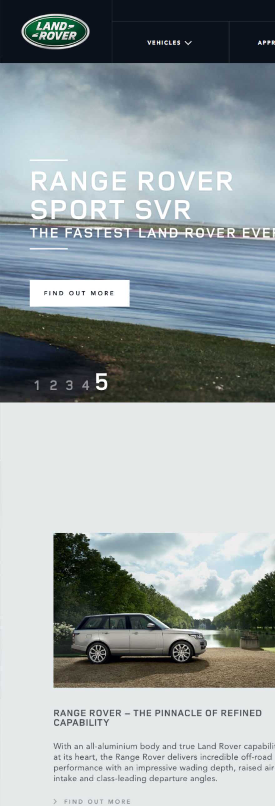 Land Rover website after